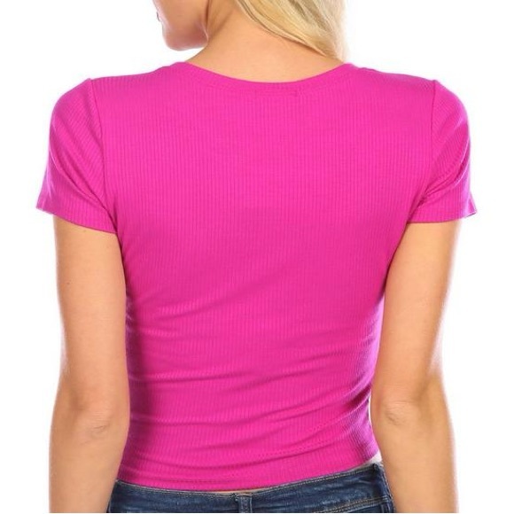BOZZOLO Juniors Ribbed Cropped Top Hot Pink Sz L NWOT - Picture 2 of 5